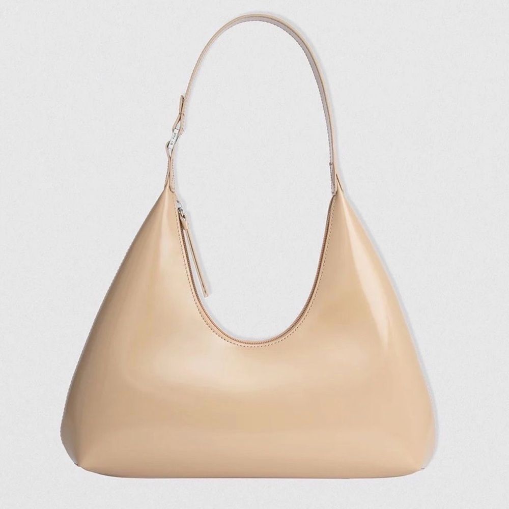 BY FAR Amber Kraft Beige Nude Semi-patent Leather Shoulder Bag Purse NWOT
